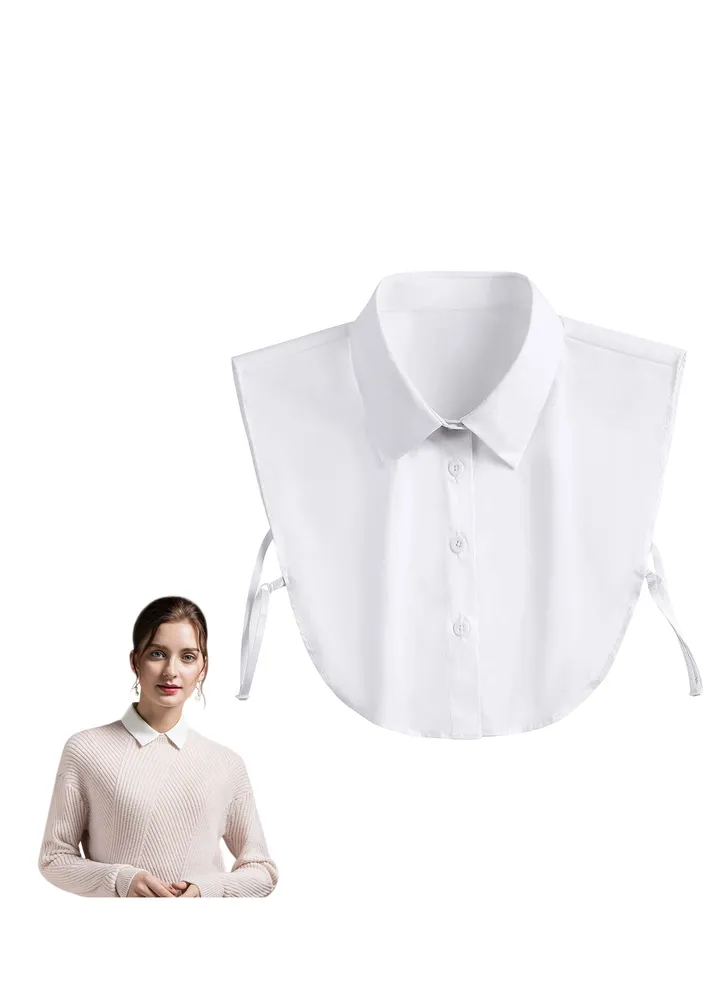 Lady's Fake Collar Half Shirt Blouse Detachable False Collar Joker Shirt Decorative Collar Dickey Collar Cuff Cotton Choker Tie False Lapel Point– White
