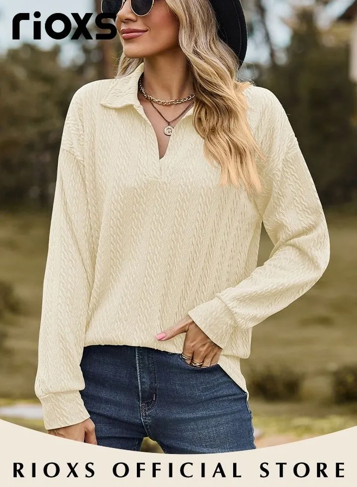 Women's Long Sleeve Fitted Shirts Knitted Solid Color Tops Soft and Comfortable Pullover Shirt