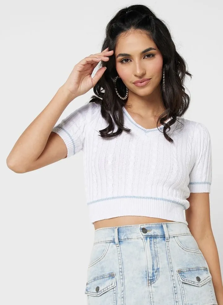 Urban Minx V-Neck Textured Crop Top