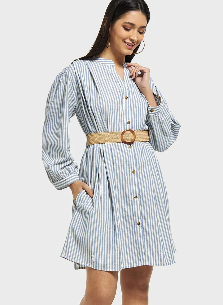 Pocket Detail Striped Shirt Dress