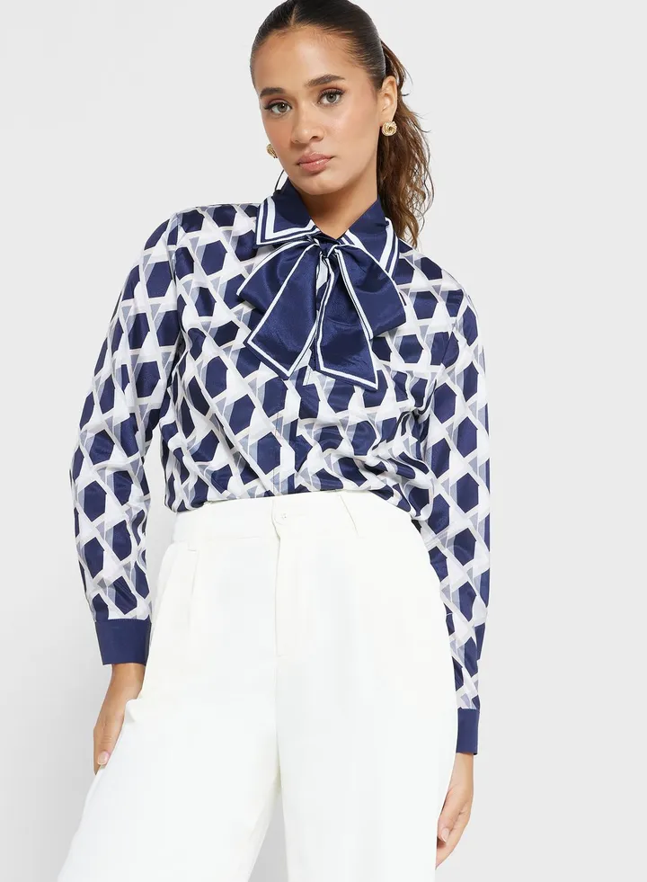 Printed Neck Tie Shirt