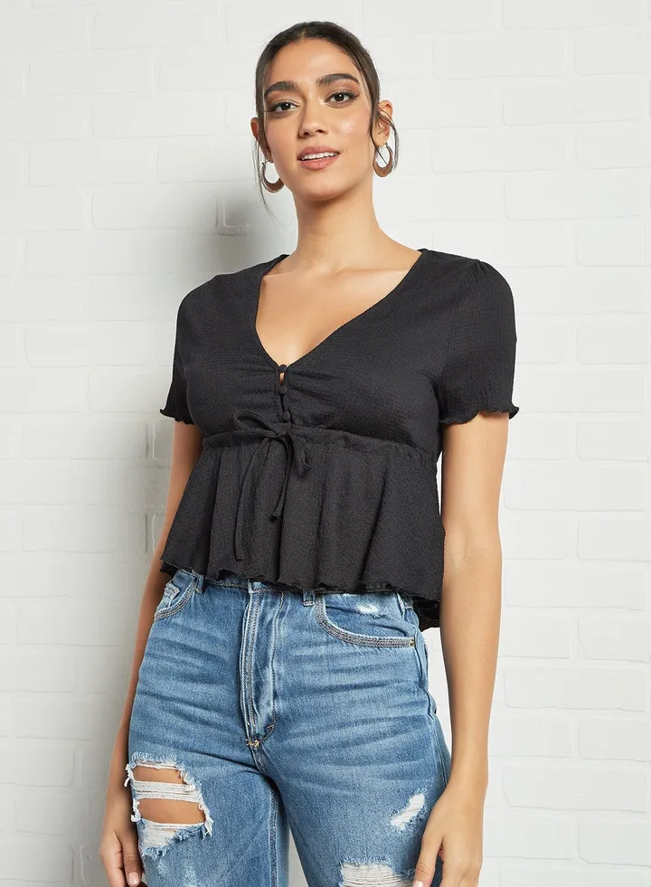 V-Neck Crop Top Black