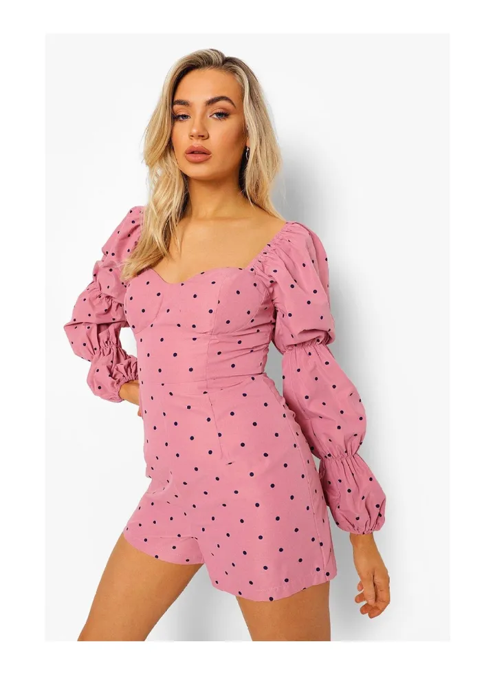 Polka Dot Puff Sleeve Playsuit