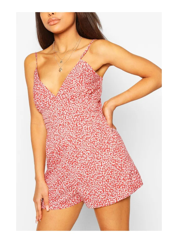 Petite Floral Strappy Frill Hem Playsuit
