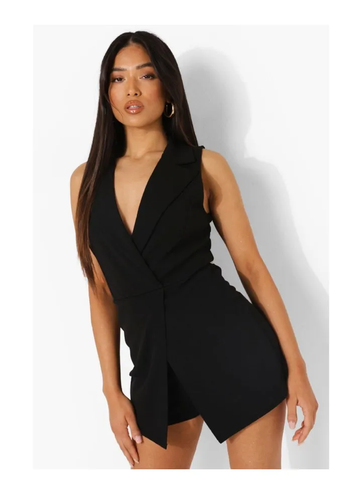 Petite Sleeveless Wrap Blazer Playsuit