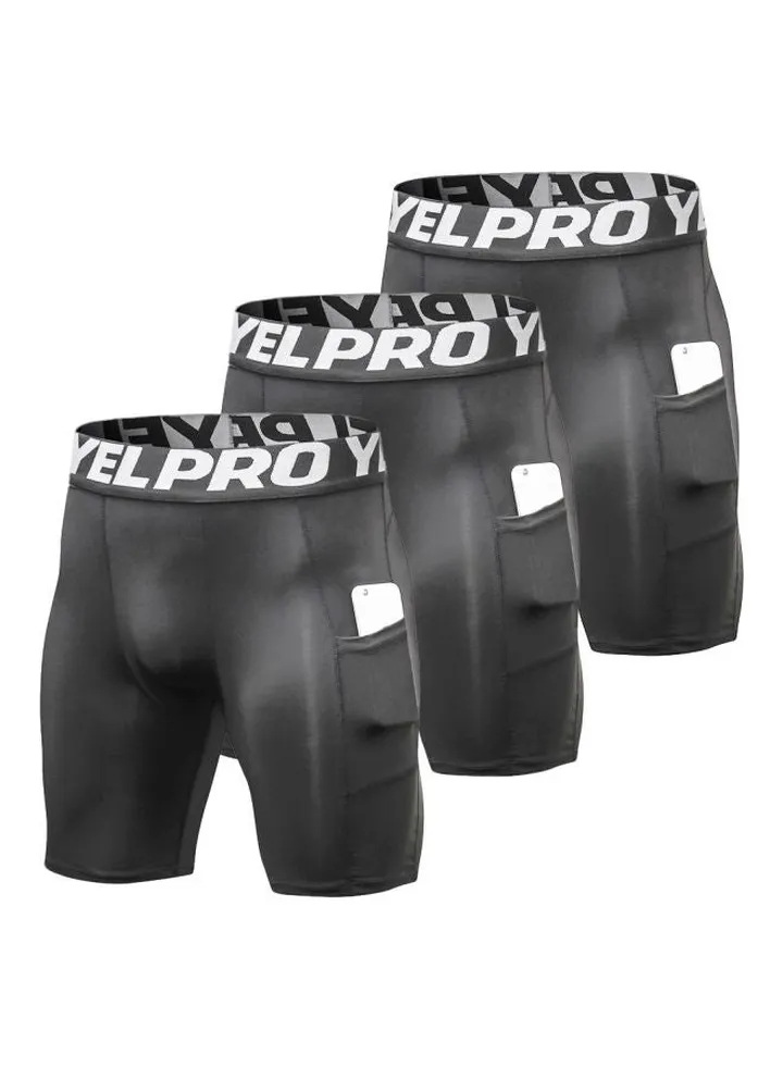 3 Pack Of Compression Pocket Shorts Black