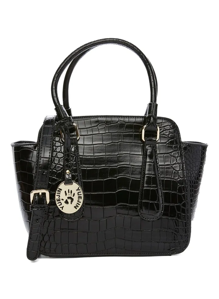 Faux Leather Satchel Bag Black