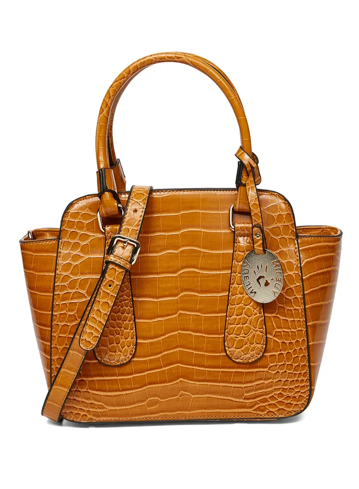 Faux Leather Satchel Bag Brown