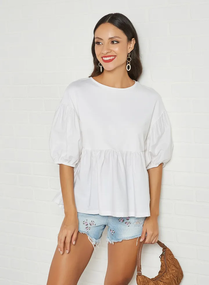 Flounce Hem Top Bright White