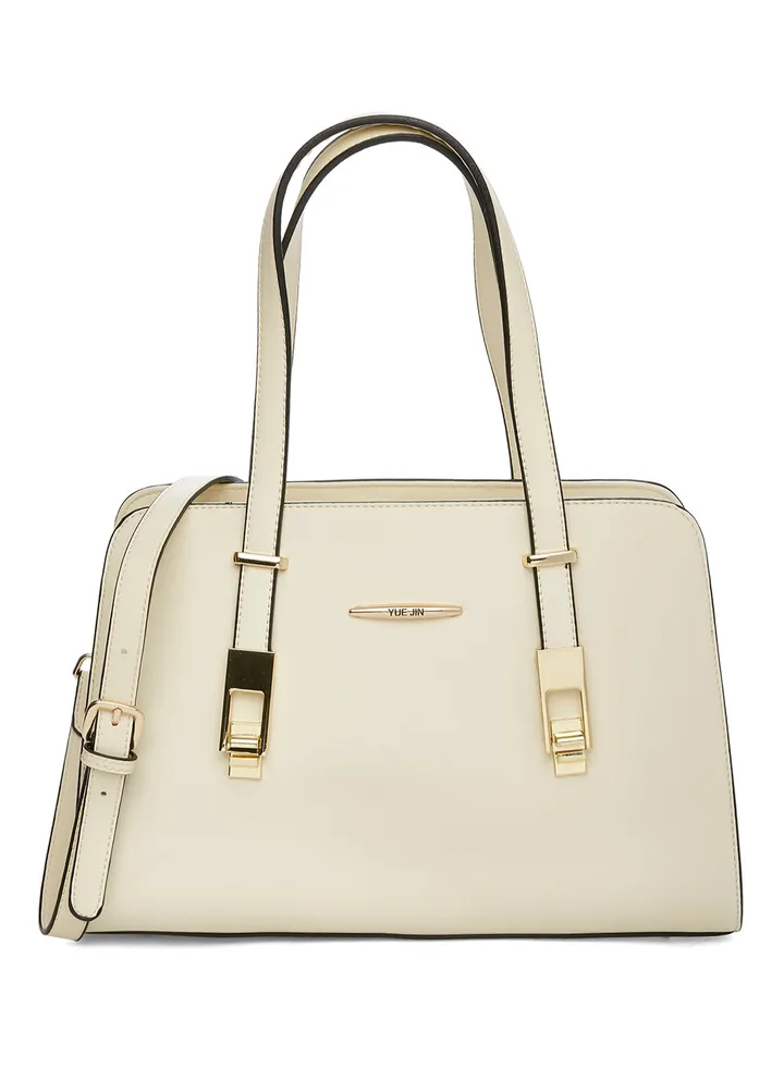 Faux Leather Handbag Beige