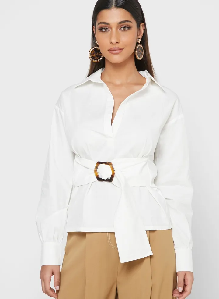Buckle Front Shirt White