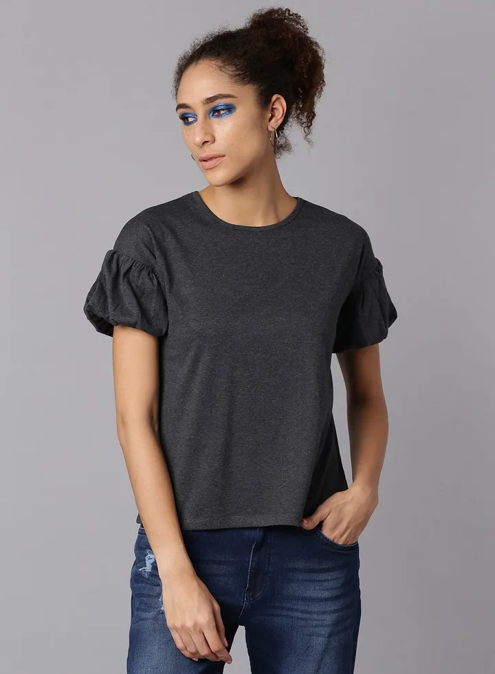 Short Sleeve Knit Top Anthra Melange