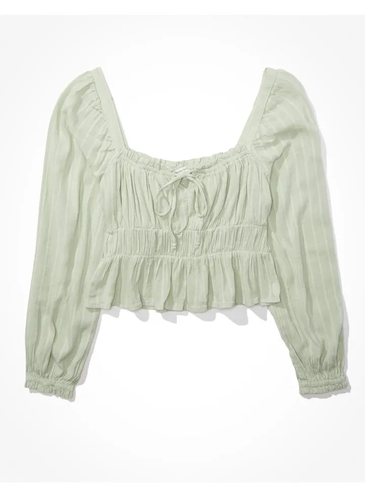 AE Puff-Sleeve Ruched Blouse