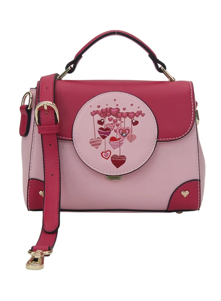 Leather Heart Patch Satchel Bag Pink