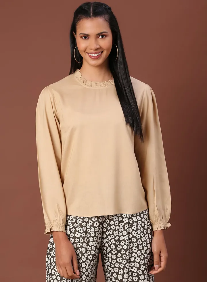 Fashionable Casual Top Beige