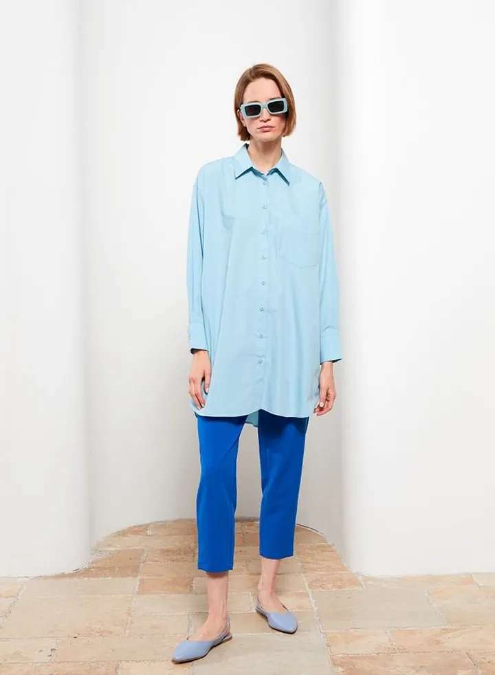 Shirt Collar Straight Long Sleeve Poplin Women's Tunic