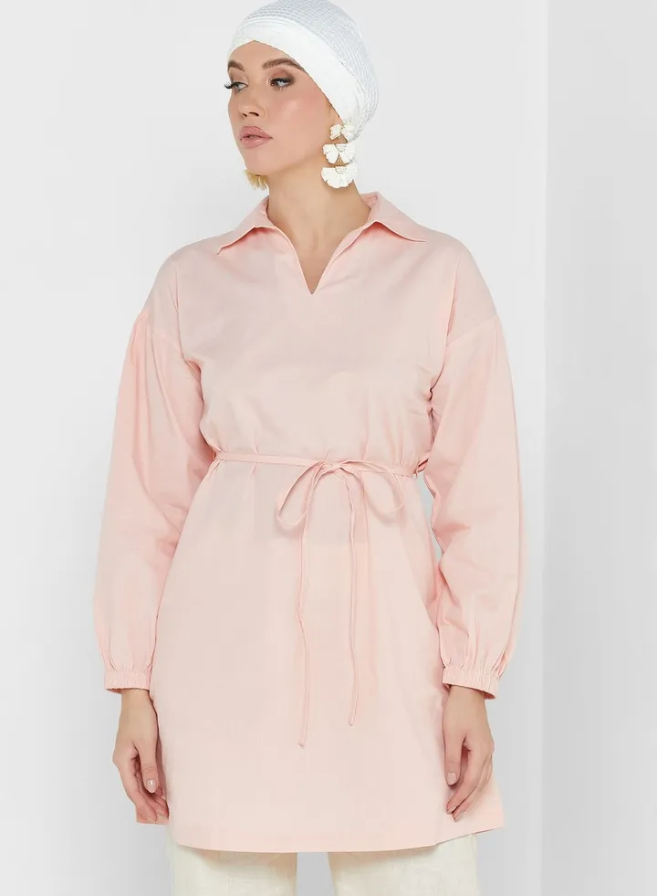 Tie Waist Balloon Sleeve Tunic
