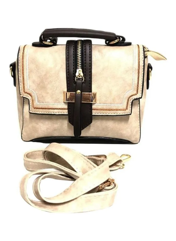 Detachable Strap Satchel Bag Beige/Black