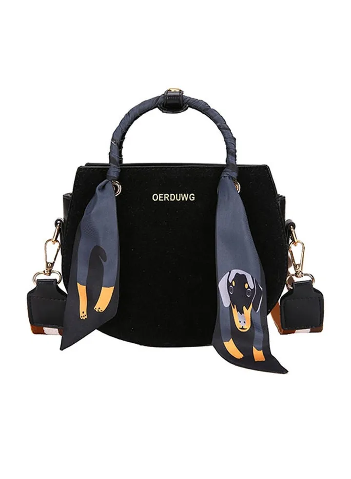 Scarf Decor Fashion Light Weight Satchel Black