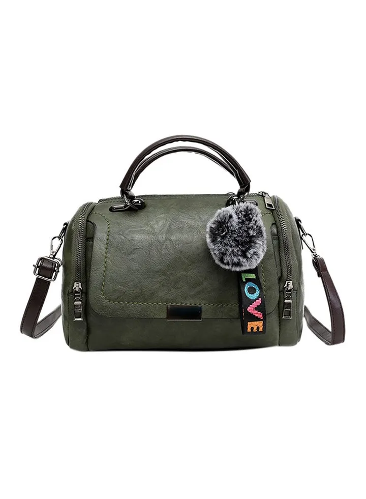 Leather Flap Closure Satchel Bag Green