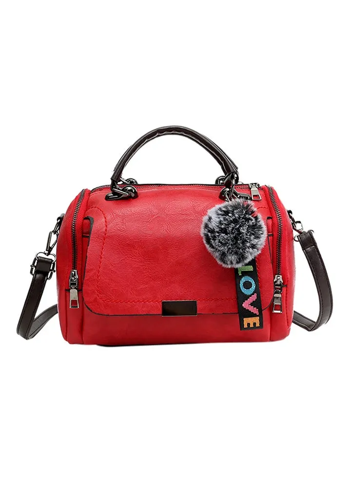 Leather Flap Closure Satchel Bag Red