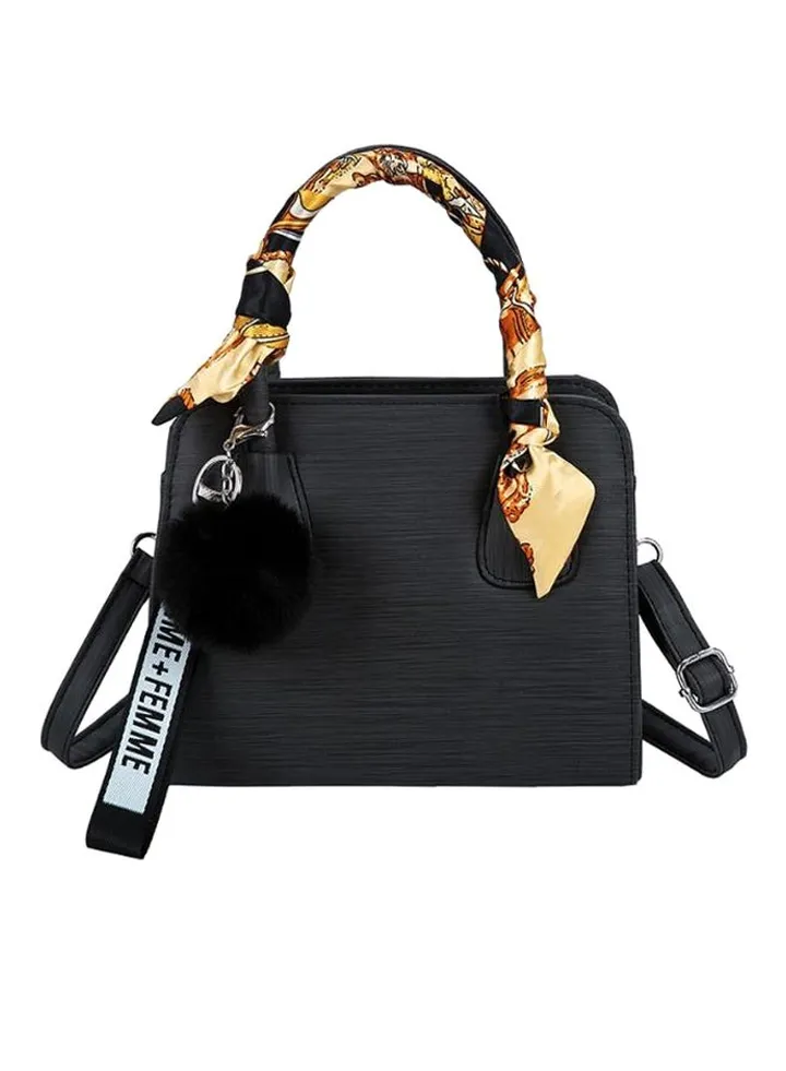Detachable Strap Zipper Closure Satchel Bag Black/Gold