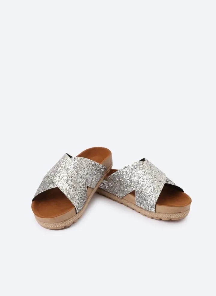 Slipper Cross Glitter Silver