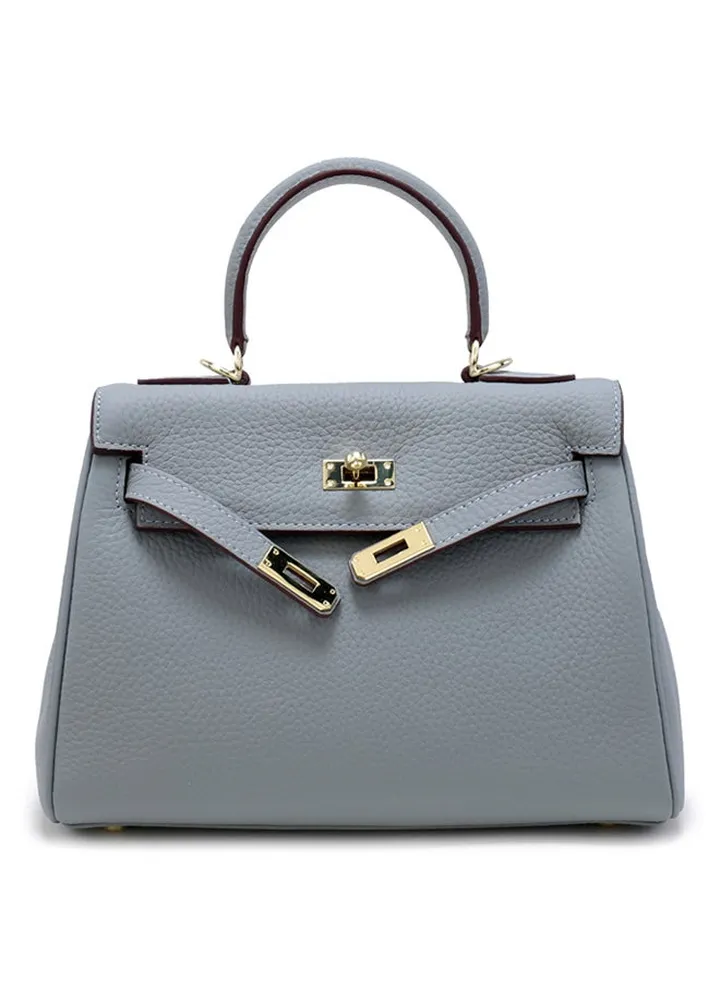 Classic Leather Satchel Bag Grey