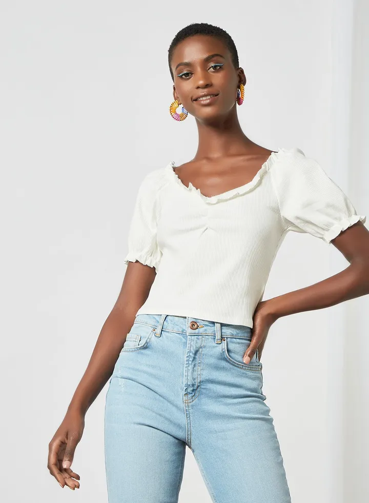 Ruched Blouse White