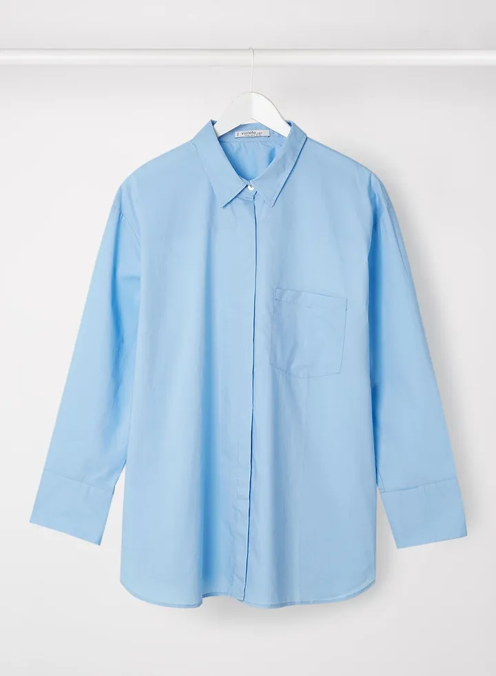 Plus Size Long Sleeve Shirt Blue