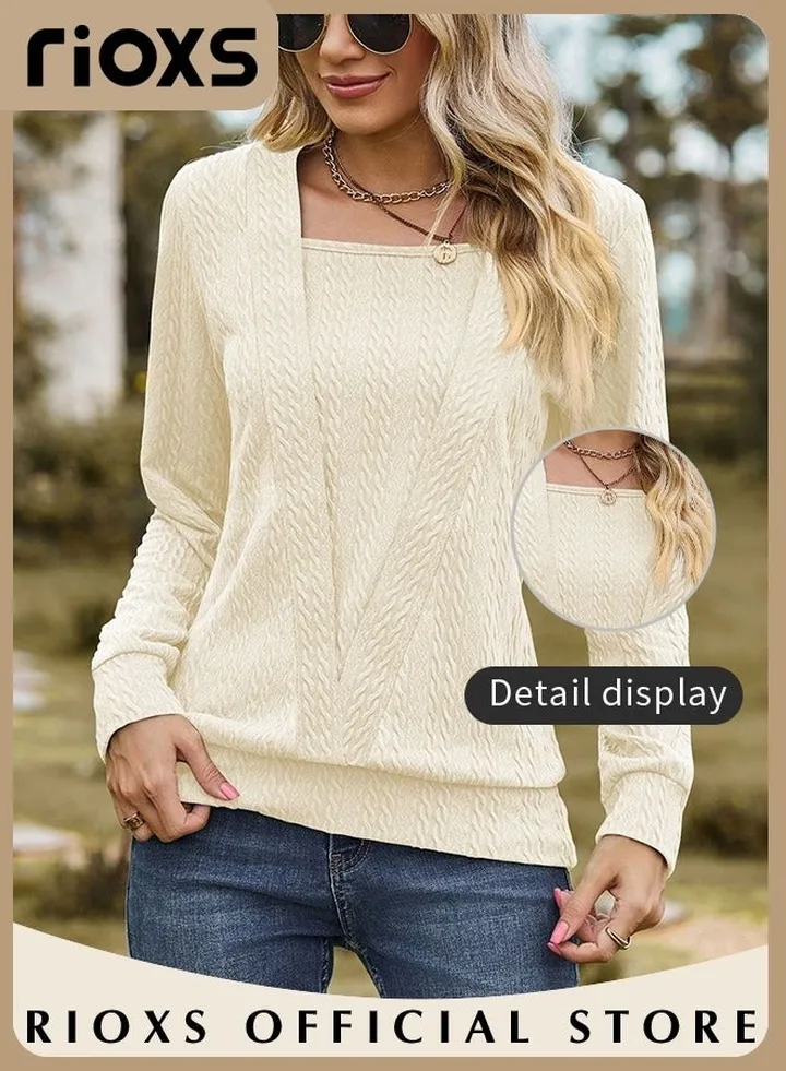 Women's Long Sleeve Fitted Shirts Knitted Solid Color Tops Soft and Comfortable Pullover Shirt