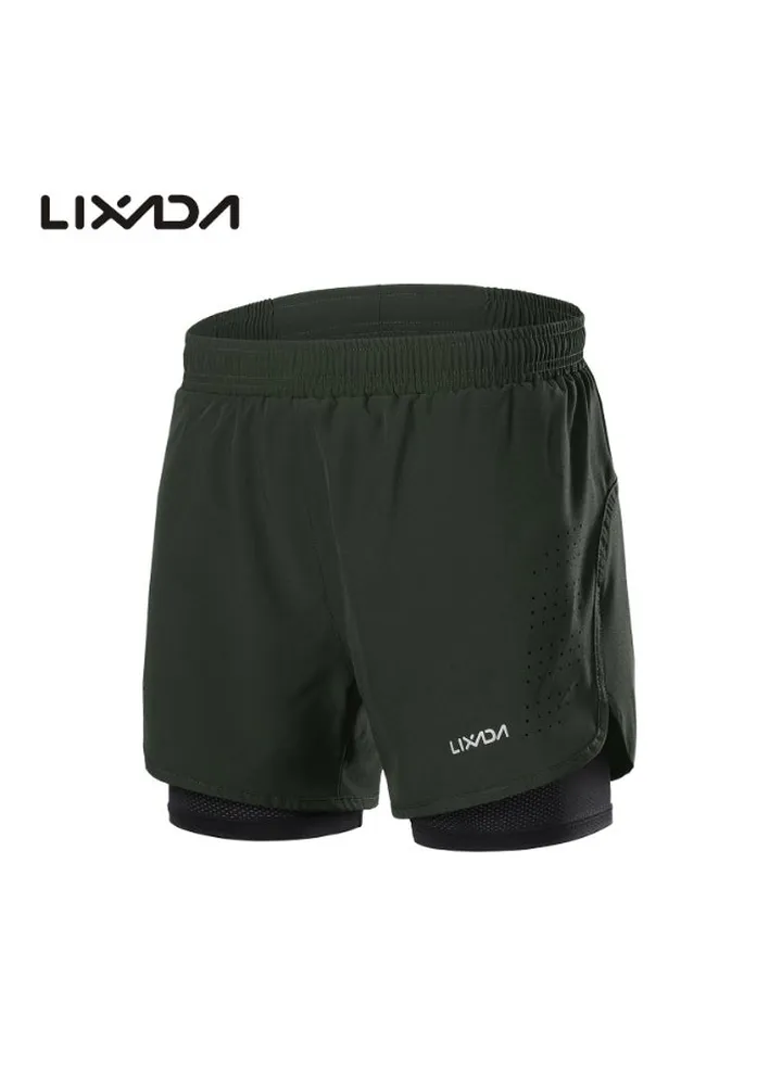 2-in-1 Running Shorts Army Green