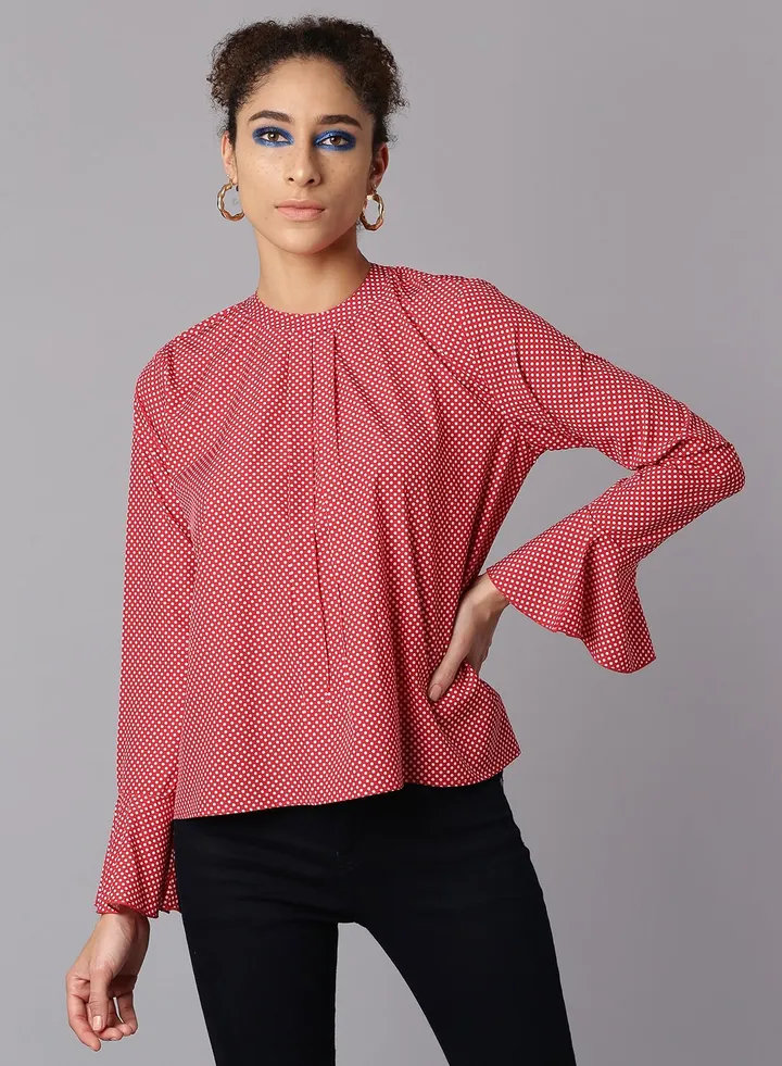 Long Sleeve Casual Top Red