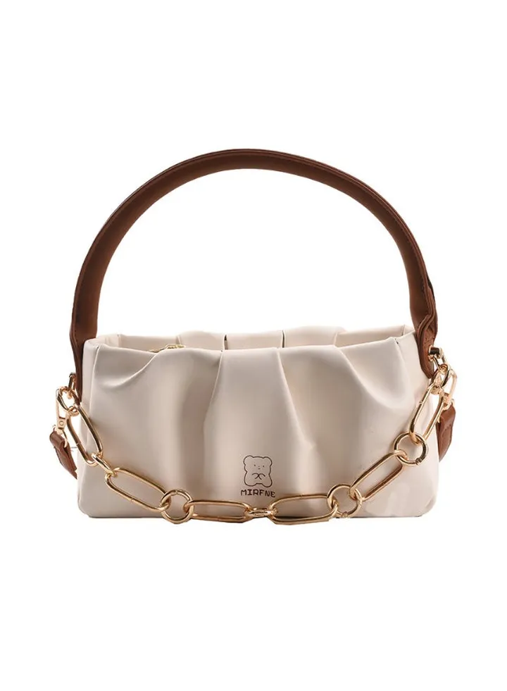 Ladies Cute Satchel Bag White/Brown