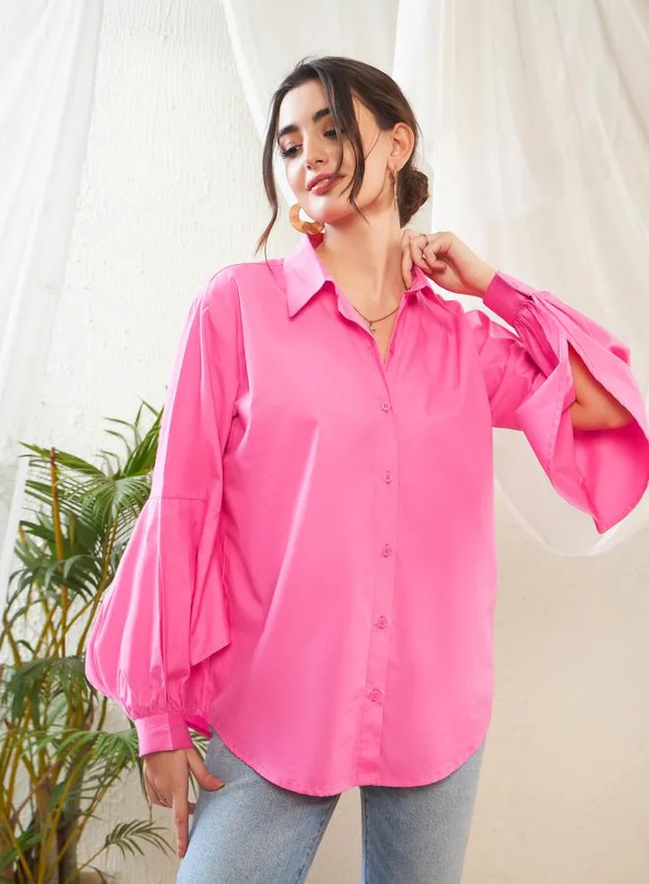 Solid Shirt with Bishop Sleeves