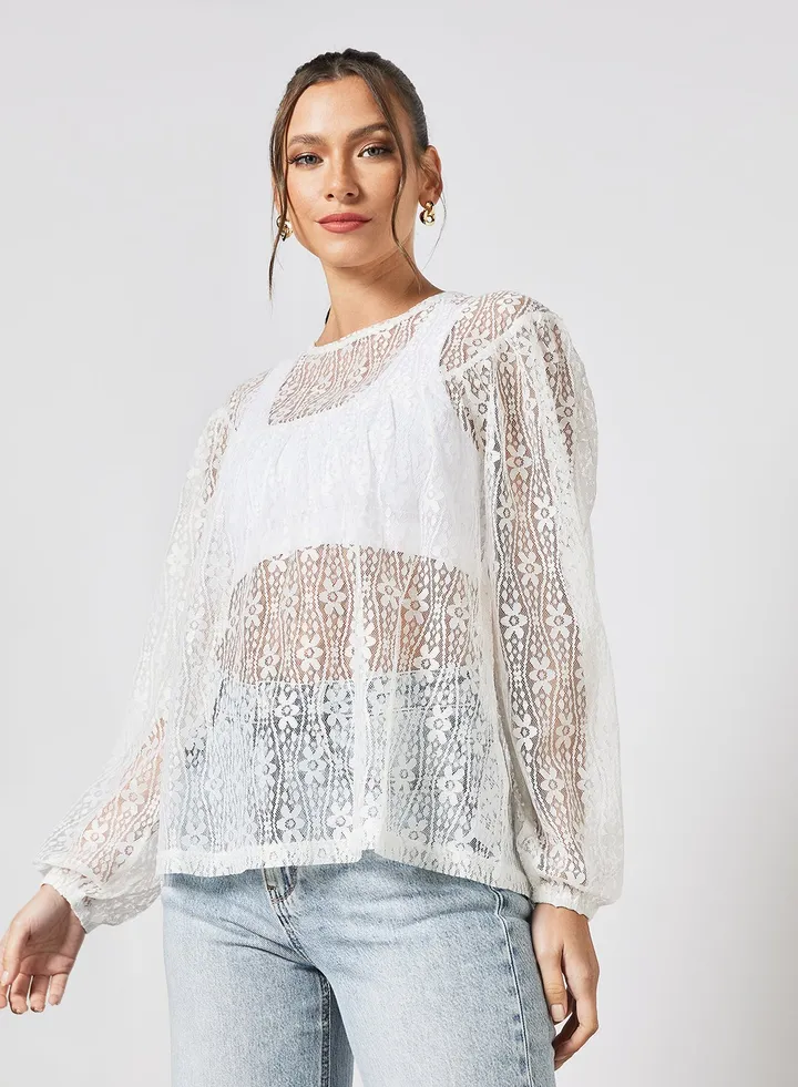 Floral Sheer Top White
