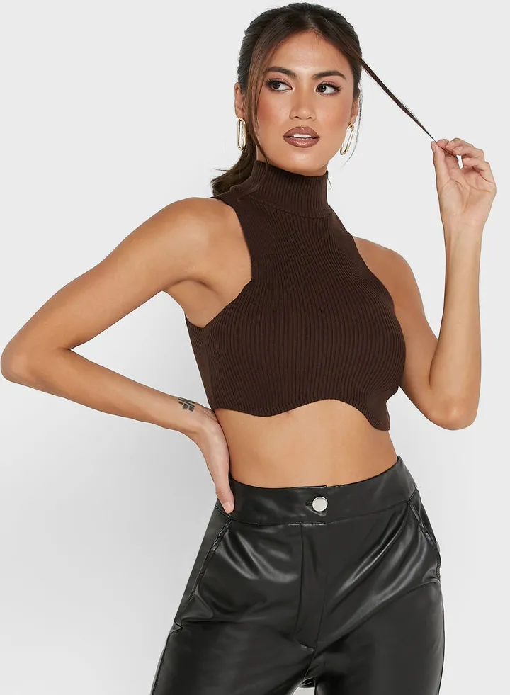 High Neck Knitted Crop Top