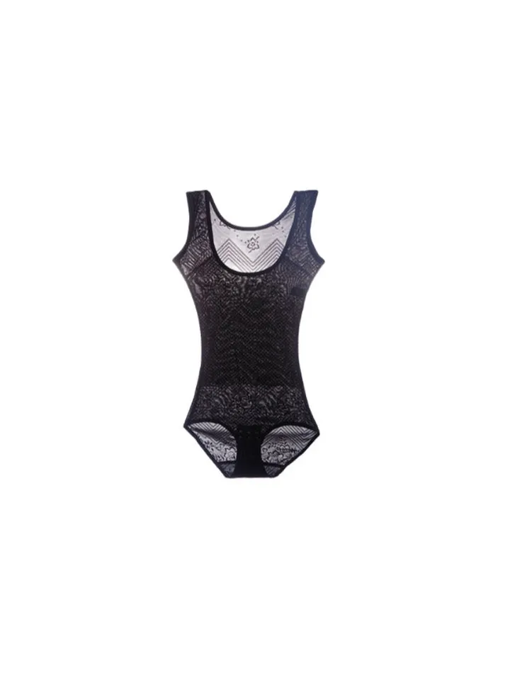 Seamless Breathable Belly Closing Bodysuit Black