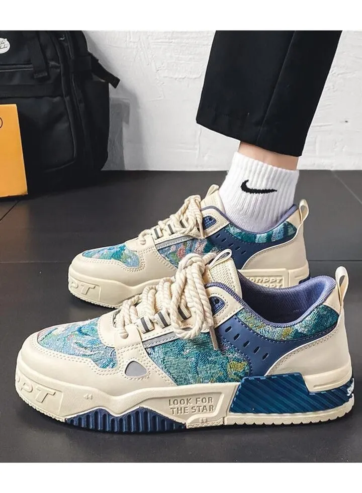Colorblock Casual Low Top Skate Shoe Sneaker for Men - Fashion Casual Basketball and Tennis Shoes with Non-Slip Rubber Sole and Breathable Mesh Upper