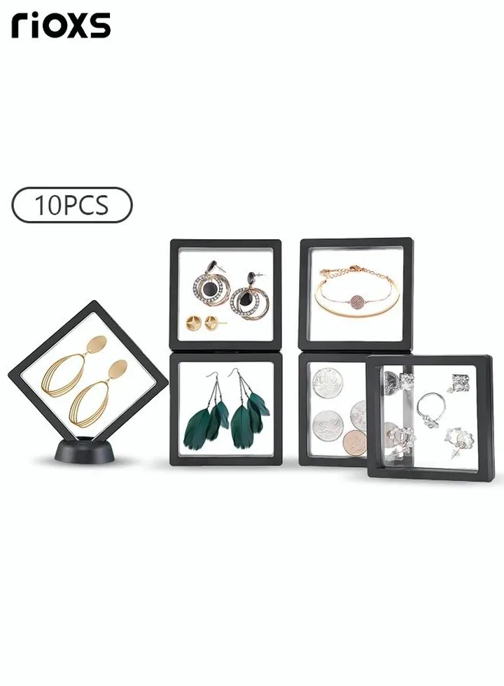 10 Pcs Floating Suspended Display Boxes for Coins Gems Artefacts Jewellery Stand Holder Box with Bases