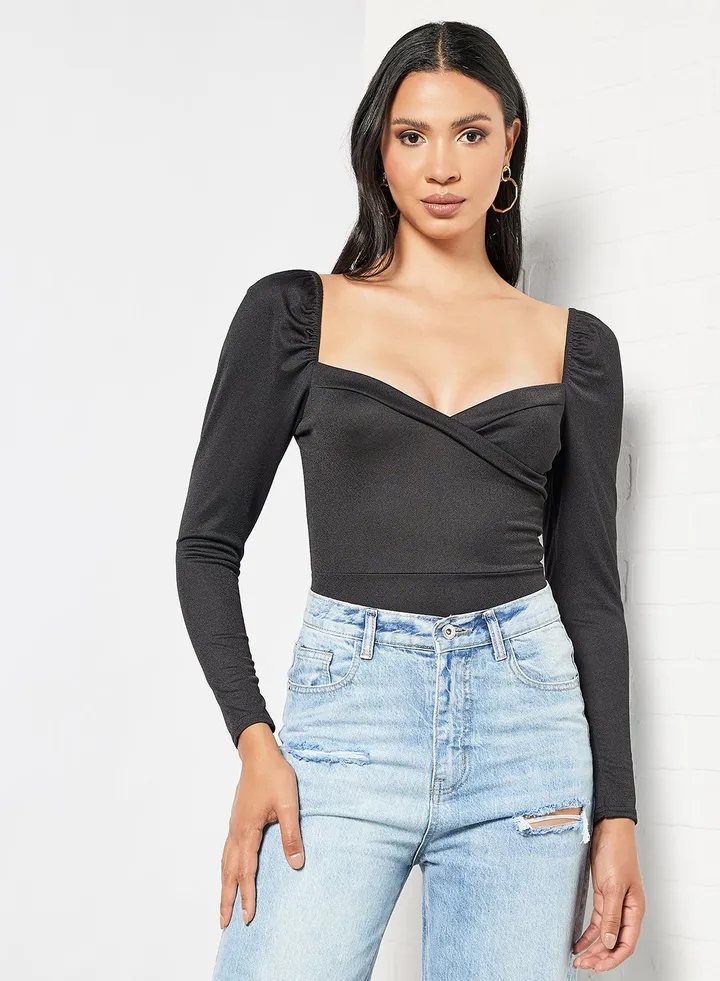 Sweetheart Neck Bodysuit Black