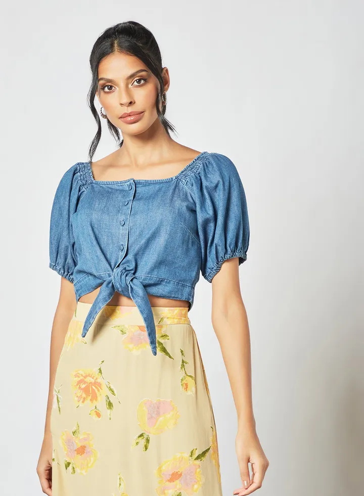 Puff Sleeve Blouse Blue