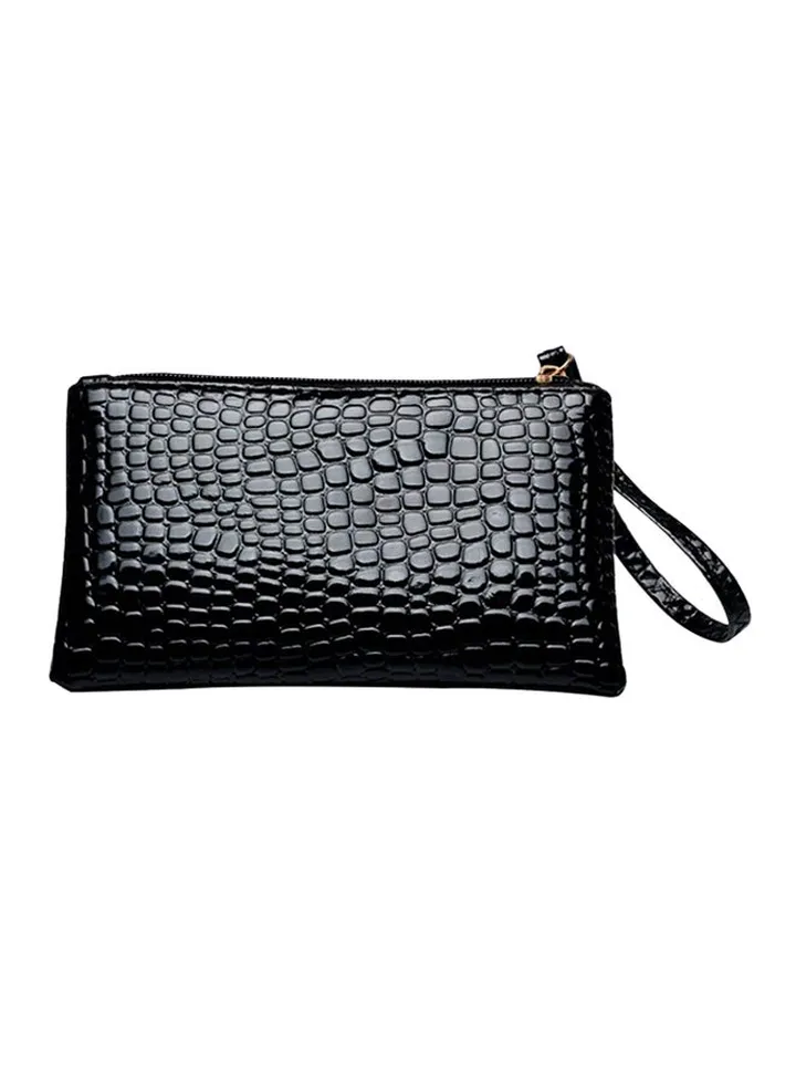 Crocodile Pattern Clutch Black
