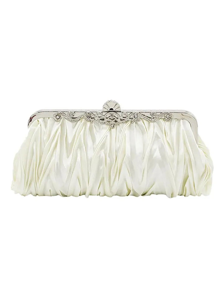 Satin Ruffle Clutch White