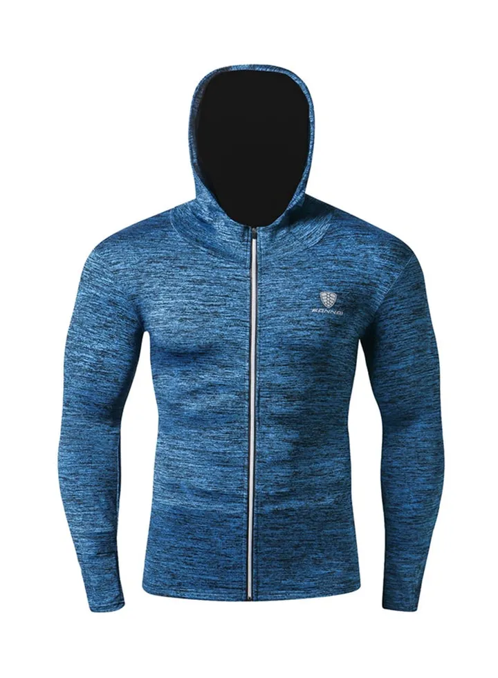 Hooded Neck Long Sleeve Pullover Blue