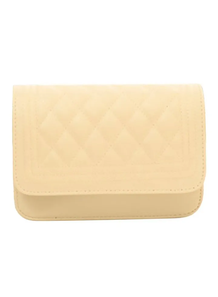 Leather Magnetic Closure Clutch Beige