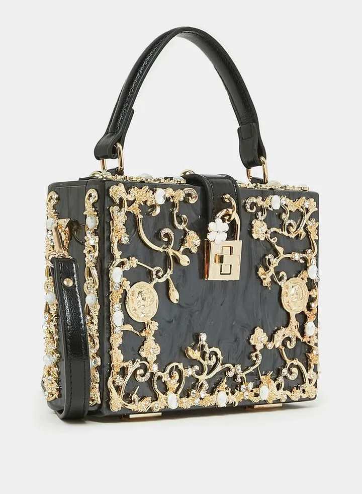 Metal Applique Detail Handbag with Detachable Strap