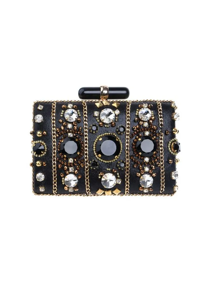 Stone Studded Party Clutch Black/Gold/Silver