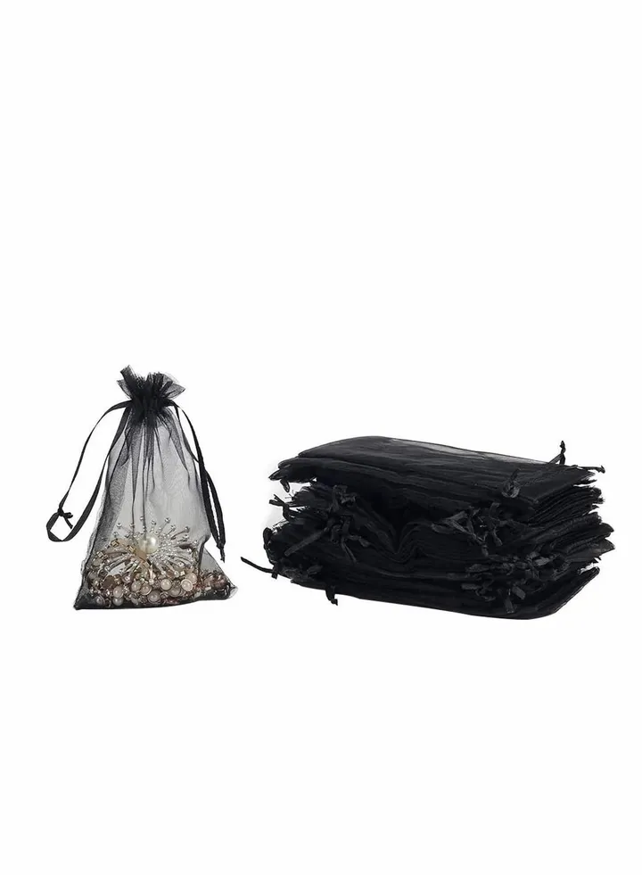 100pcs Black Organza Jewellery Bags with Drawstring Little Gift Pouches Candy for Party Favor Holiday Jewelry