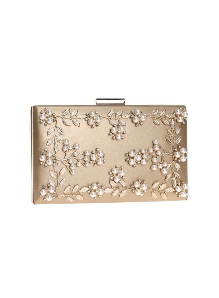 Flower Design Clutch Bag Beige